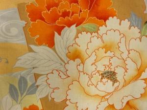 アンティーク　手織り紬　牡丹に藤模様名古屋帯